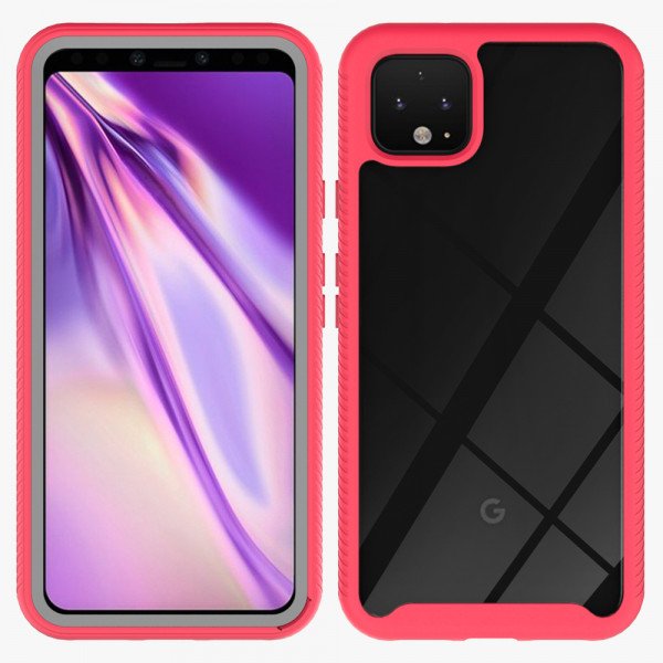 Wholesale Google Pixel 4 Clear Dual Defense Hybrid Case (Red)